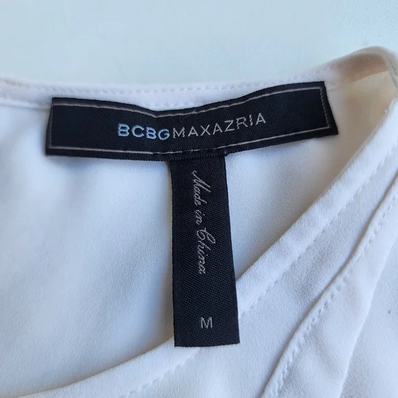 BCBG Max Azria Womens Sleeveless Crew Tank Top Blouse White Drape Sz M - Picture 7 of 9